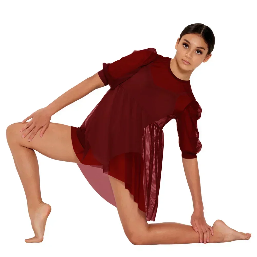 MiDee – robe nuisette en maille 2 pièces, avec justaucorps assorti, jupe pull, manches bouffantes, Costume de danse de Ballet lyrique moderne