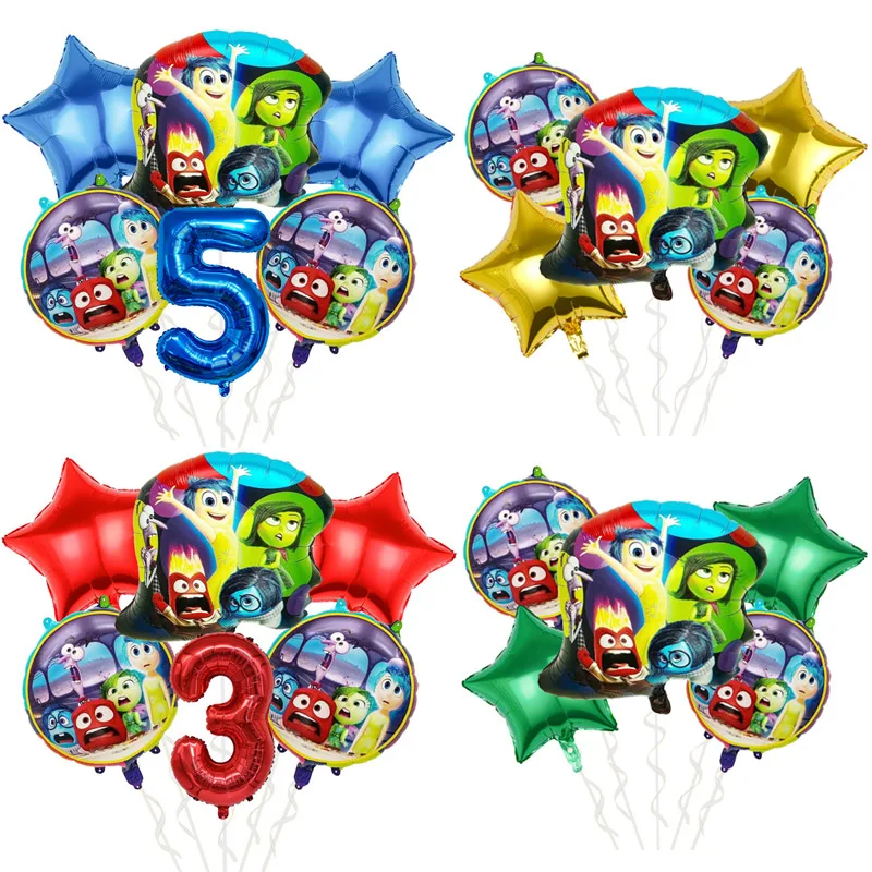 Inside Out 2 Ballons Set Birthday Number Balloon Anger Joy Sadness Disgust Party Decoration Disney Cartoon Kids Toy Gifts