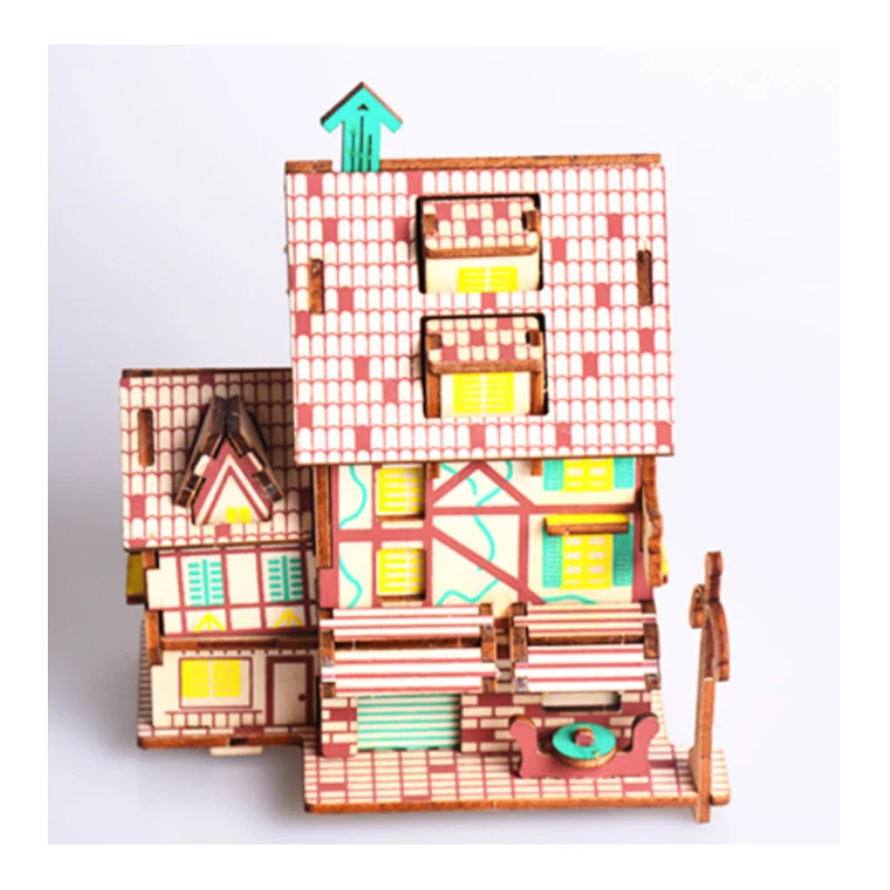 Juguetes modelo Diy, rompecabezas de madera 3d, casa de café francesa, Kits de madera, juego de rompecabezas, juguetes de ensamblaje, regalo para niños y adultos P19