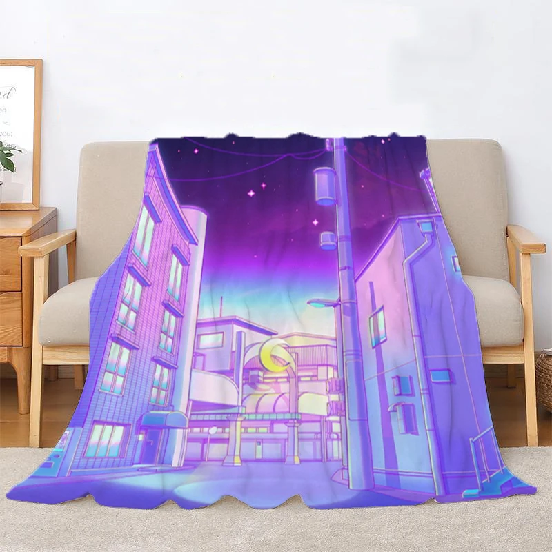 Cute Throw Blanket for Bed City Pop Fluffy Soft Blankets Bedroom Decoration Bedspread the Decorative Sofa Fleece Boho Custom Nap