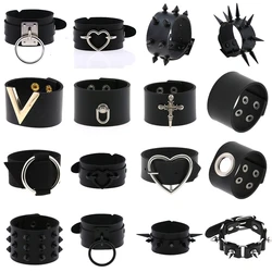 New Black Heart Circle Bracelets For Women Punk Stud Spike Rivets PU Leather Charm Cuff Bracelet Cuff Bangles Jewelry Party Gift