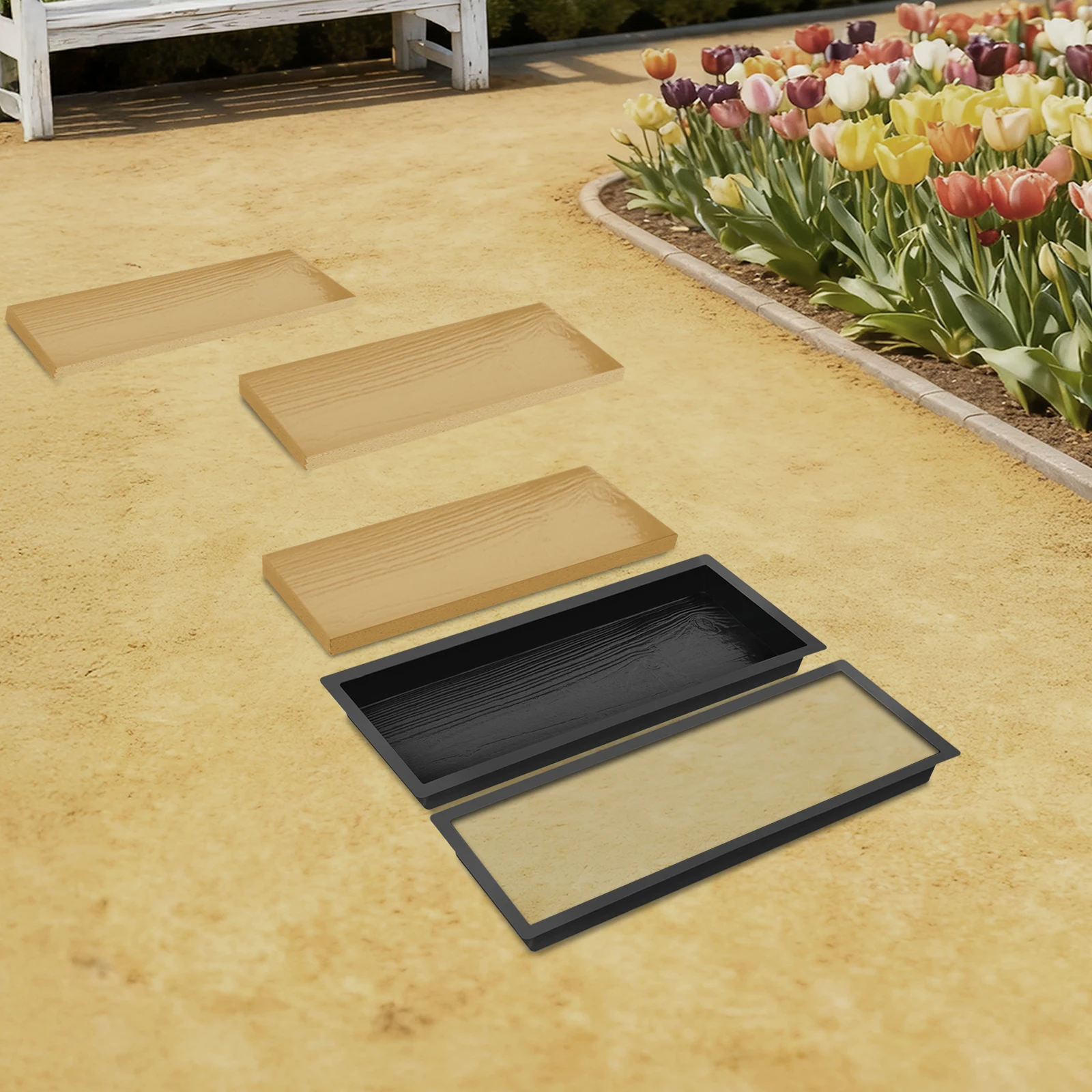 

Thickened ABS Wood Grain Concrete Paving Mold Reusable DIY Cement Path Maker Smooth Rounded Corner Anti Scratch Design For Backyard Garden Walkway Patio Sidewalk Outdoor Road Paving Construction Tool 2Pcs Pack
