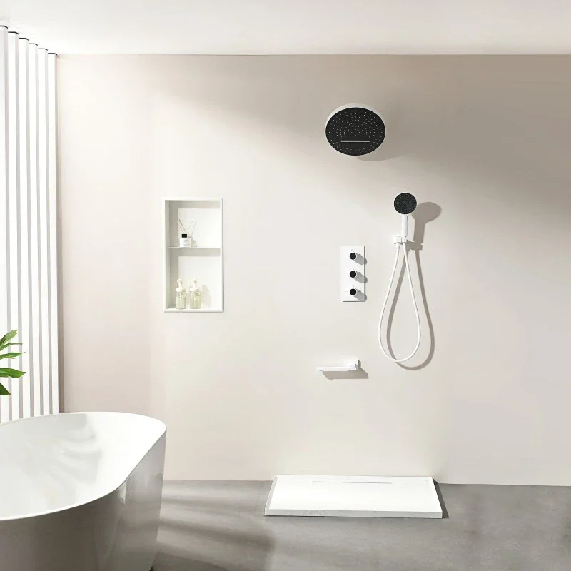 

White Shower Set Big Rainfall Brass Shower Mixer Faucet Thermostatic Bathtub Shower Kit Luxury Shower Constant Shower