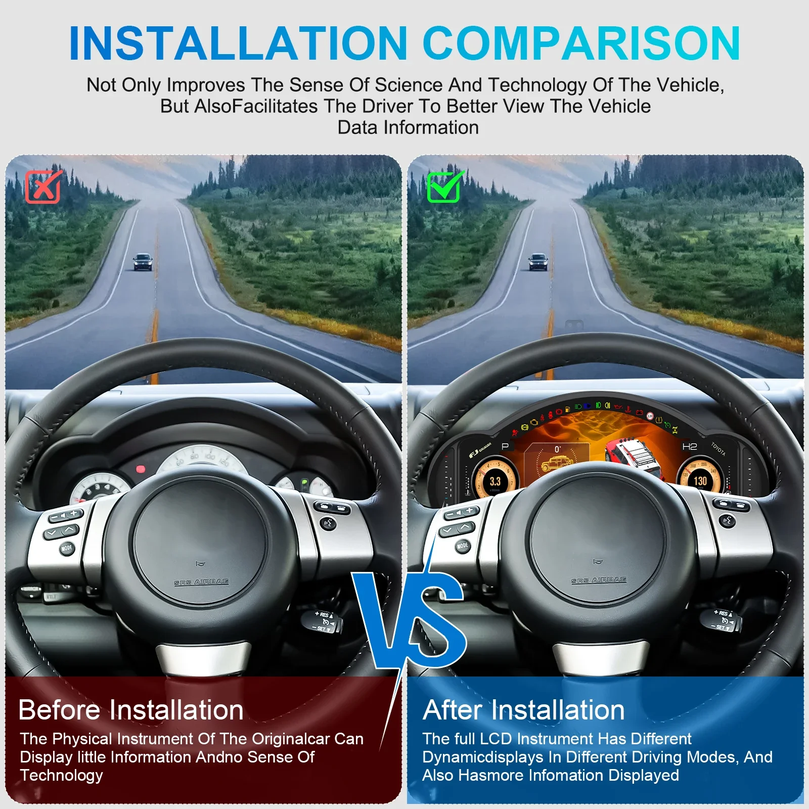 

12,3-дюймовый ЖК-цифровой кластер приборной панели для TOYOTA FJ LAND CRUISER 2007-2024, спидометр, виртуальная приборная панель, измеритель кабины