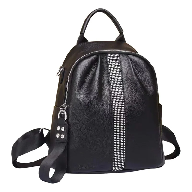 

Black Genuine Leather Backpack for Woman Solid Pattern Cowhide Travel Bags Luxury Handmade Cow Leather Shoulder Bag 2025 New