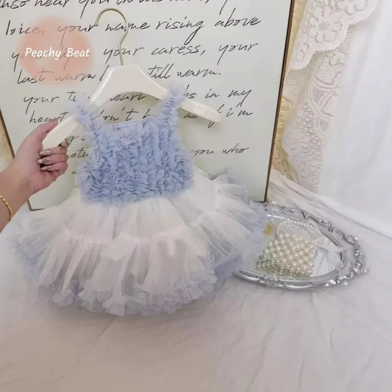 Fashion Baby Girl Princess Strap Tutu Dress Infant Toddler Child Ruffled Tulle Vestido Birthday Wedding Party Baby Clothes 1-10Y