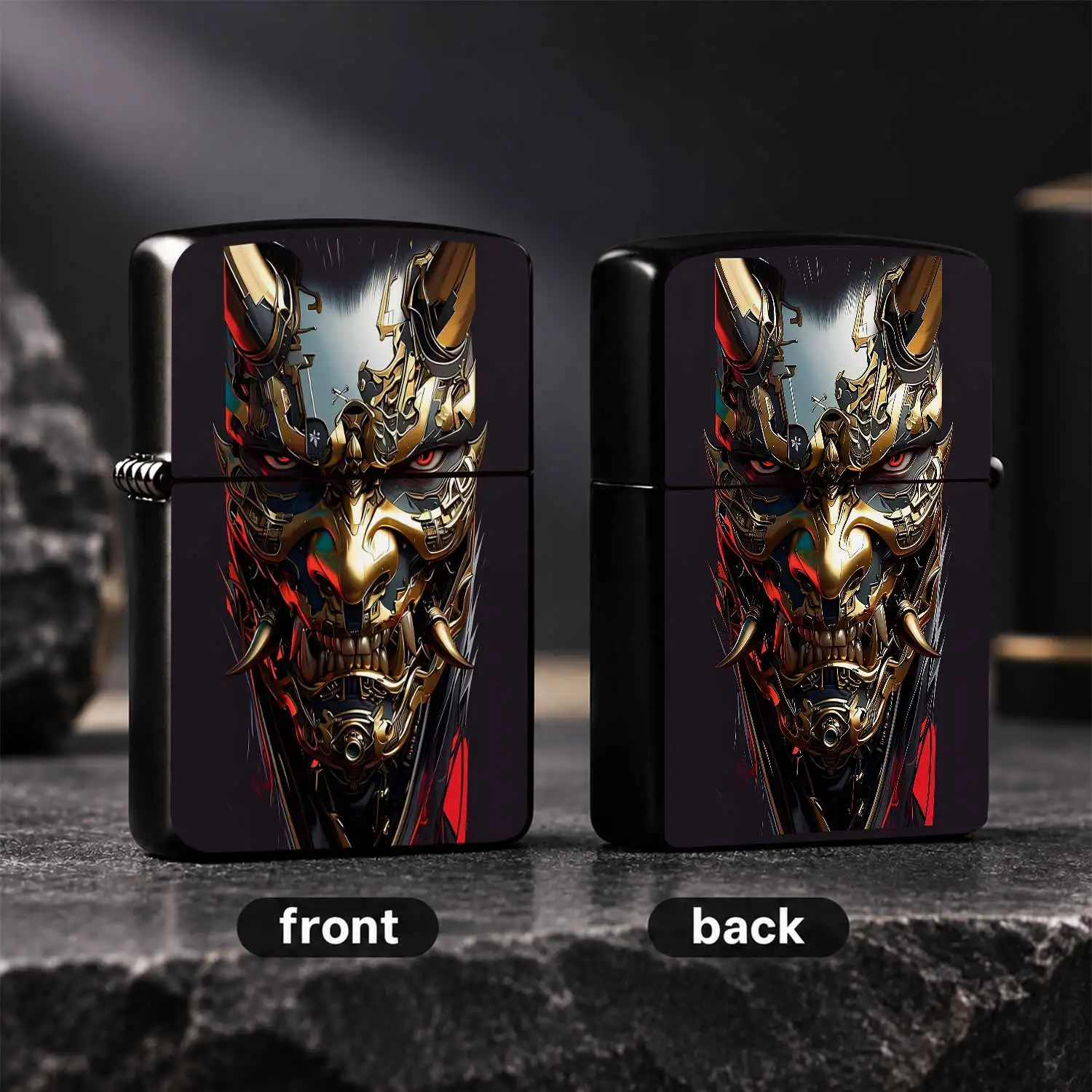 Cyber Mecha Hannya Themed Pocket Lighter, Exquisite Gold Engraved Art Design, Stylish Ornament For Daily Multi-Scene Use, Unique Collectible Gift For Friends, Ideal Decor Accessory For Daily Carrying And Display A Humorous And Interesting L