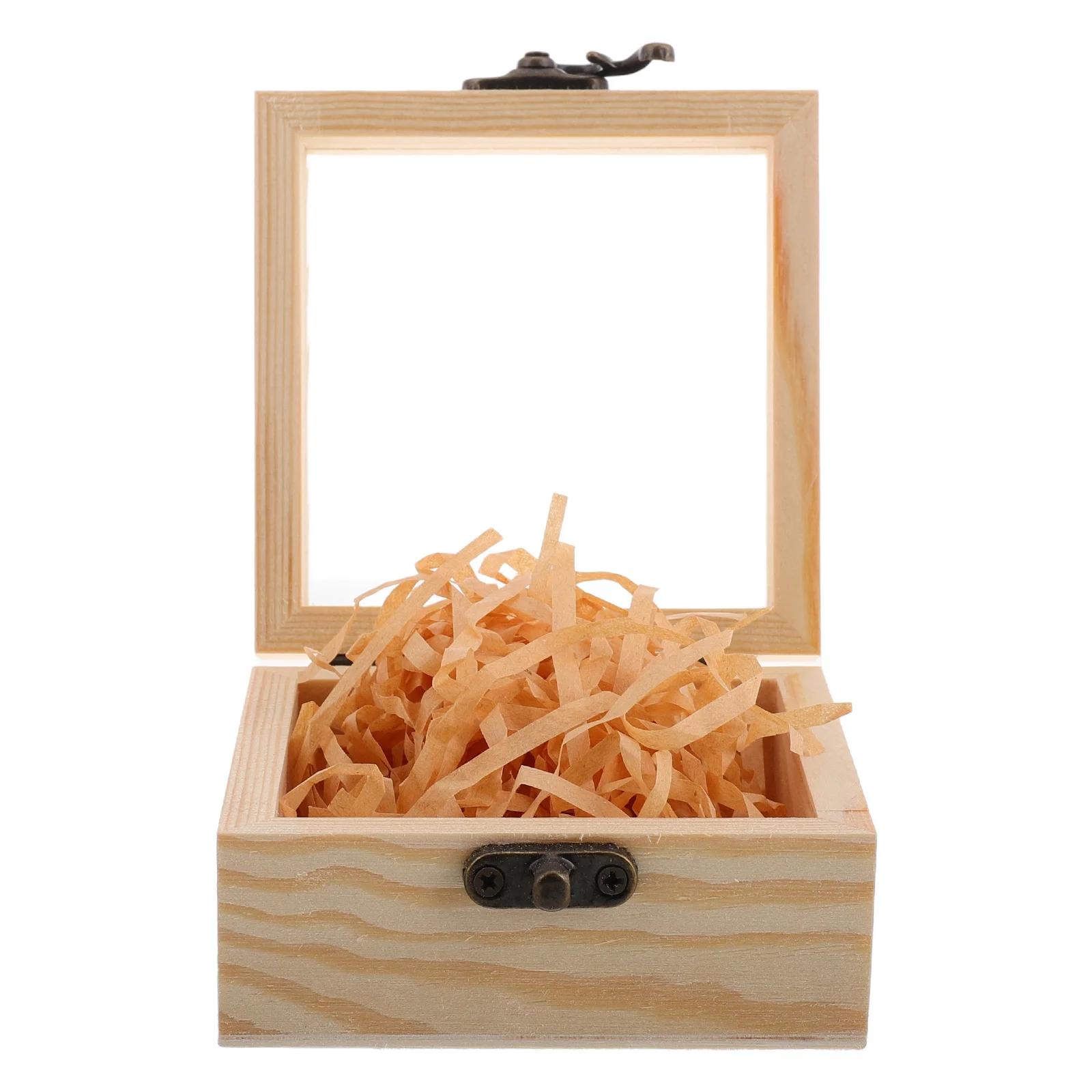 

Деревянная шкатулка для драгоценностей, винтажный флип-дизайн, прозрачное стекло, рафия, трава, деревенское хранилище ювелирных изделий, украшенное