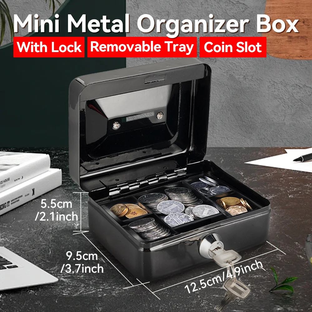 Steel Cash Box Key Mini Safe Lock Box Key Locker Money Bank Security Box Storage Hidden Money Coin Cash Jewellery Carry Box - view 5