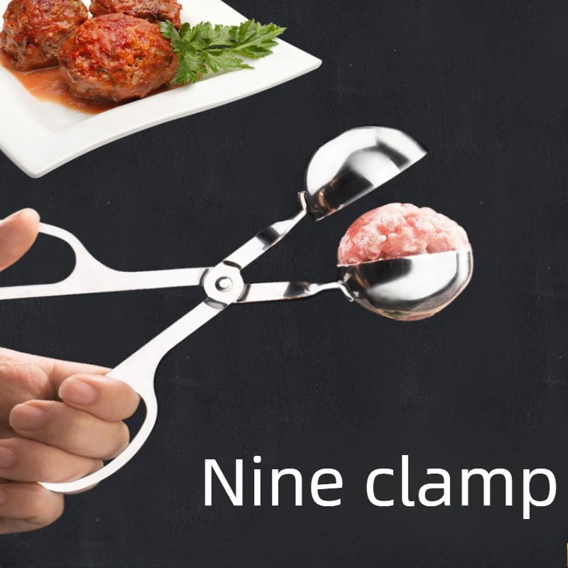 Household Stainless Steel Rice-meat Dumplings Clip Scissors Fish Ball Maker Kitchen Round Meatball Molding Tool