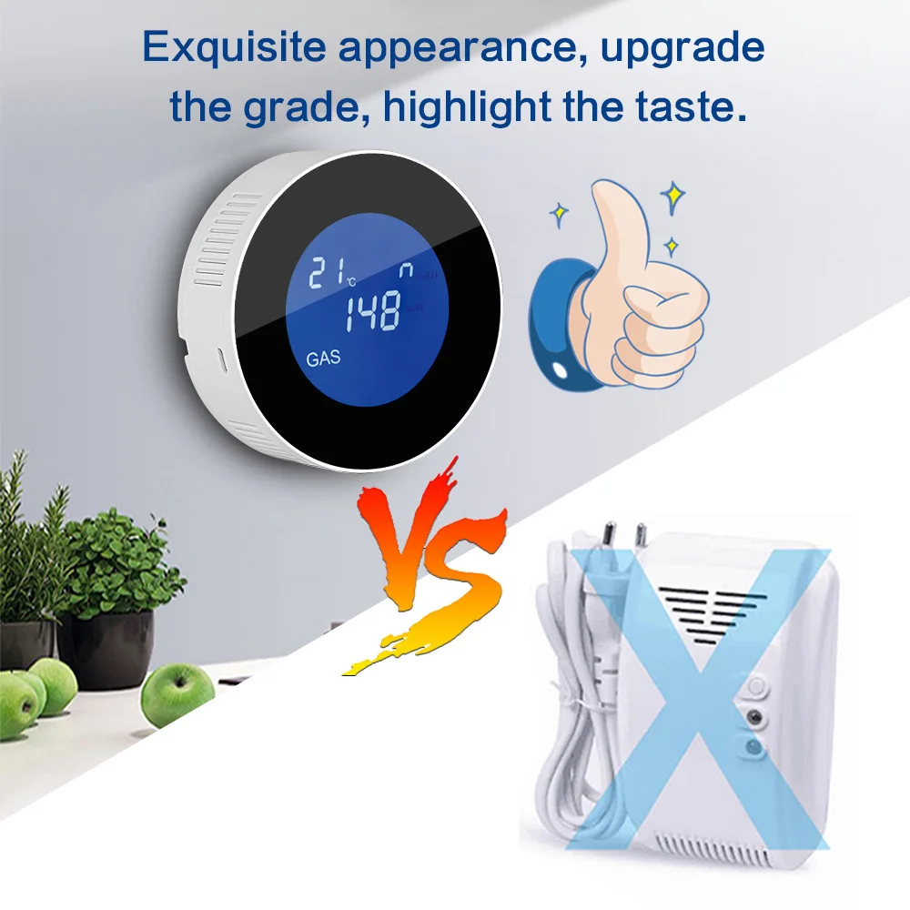 PA-210 Sensore di gas naturale WIFI intelligente Rilevatore di gas combustibile domestico LCD con allarme di perdite di carburante di temperatura.