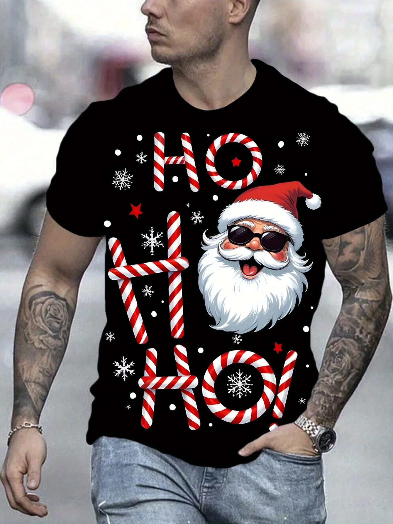 

Camiseta navideña de cuello redondo para hombres, tocado de Papá Noel 3d, regalos navideños para fiestas diarias al aire libre