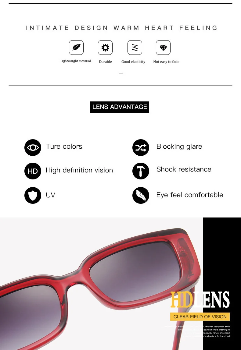 Vintage Rechteck Quadrat Sonnenbrille Frauen Marke Designer Retro Kleine Katze Auge Sonnenbrille Für Damen Klassische Schwarz Oculos De Sol – Detail 3