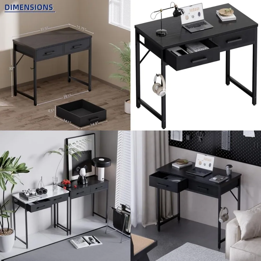 

Small Computer Desk with 2 Drawers for Bedroom Study Writing Home Office Table for Small Spaces
