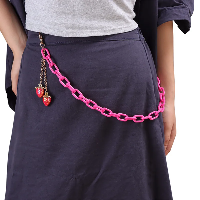 A fashionable rainbow Strawberry shaped pendant acrylic pants chain hip-hop sweet cool girl Macaron body chain accessory