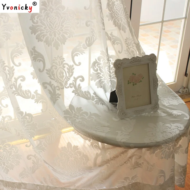 

Korean Solid White Velvet Sheer Curtains Europe Floral Embroidery Yarn Sheer for Bedroom Window Deco Velvet Gauze Tulle Cortinas