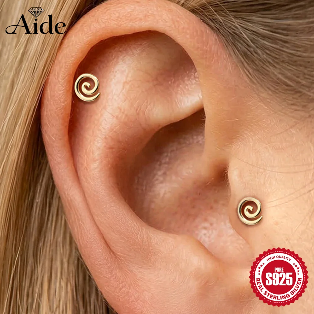 AIDE Boucles d'oreilles spirales lisses en argent sterling 925 16G pour femme, à dos plat, pour piercing d'oreille, hypoallergéniques, bijoux fins
