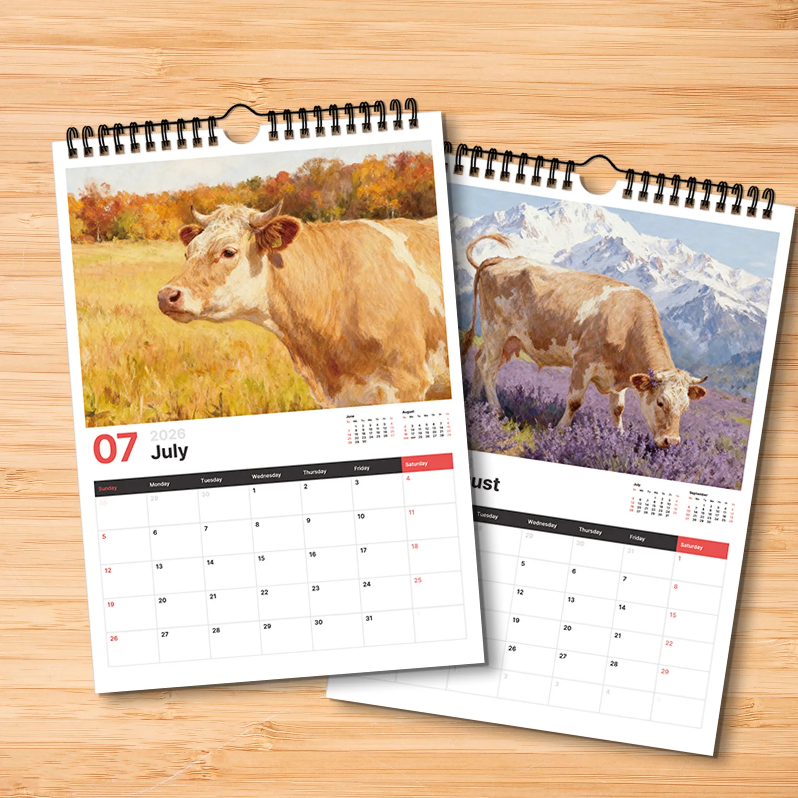 Calendario a tema mucca 2026 da 1 pezzo, decorazione quotidiana, adatto a quelle che amano elementi rustici e un regalo in stile di vita naturale