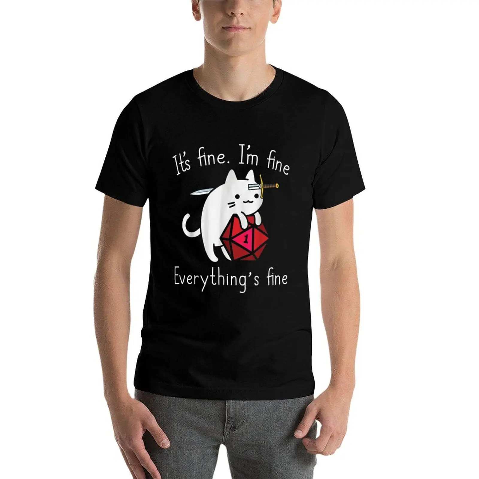 Its Fine Im Fine Everything Is Fine Funny Meme Cat Gift T-Shirt Ultra Soft Breathable Tee Top view 3