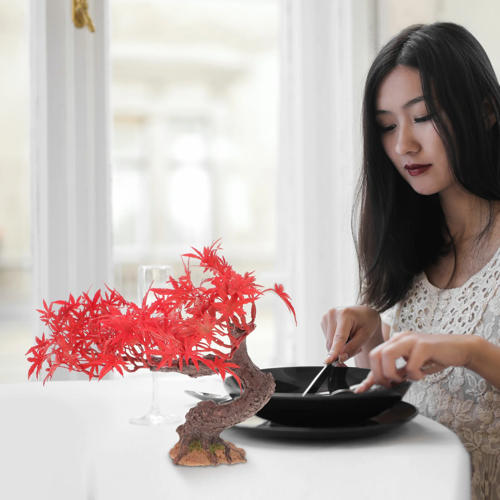 Mini Red Maple Tree Artificial Small Tree Decoration For Home Office Desk Sand Table Landscape Ornament Fake Plant