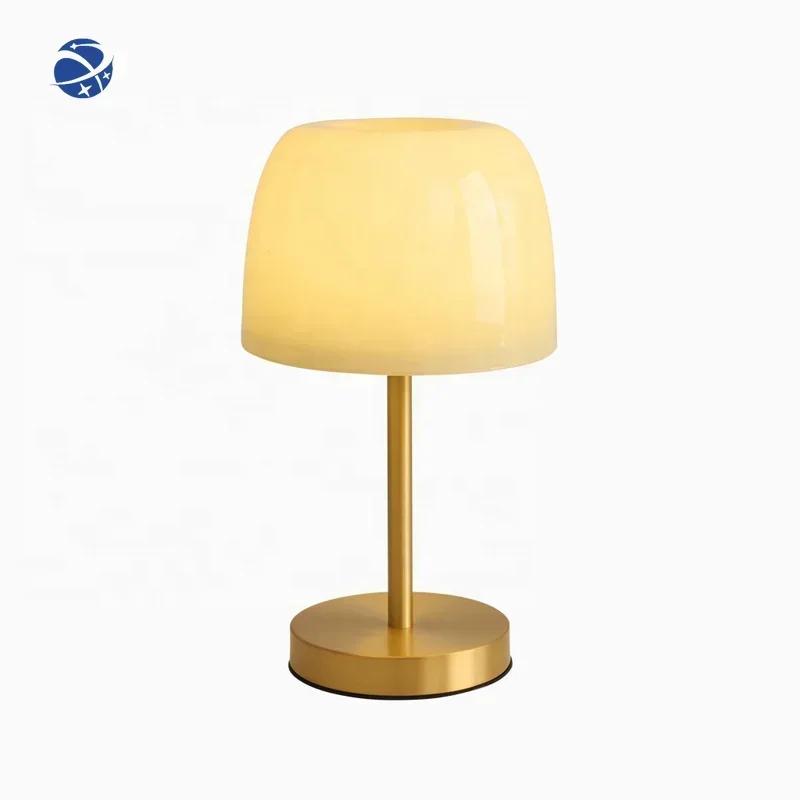 Small mushroom modern glass shade nordic table lights brass gold bedside home decoration led hotel desk table lamp