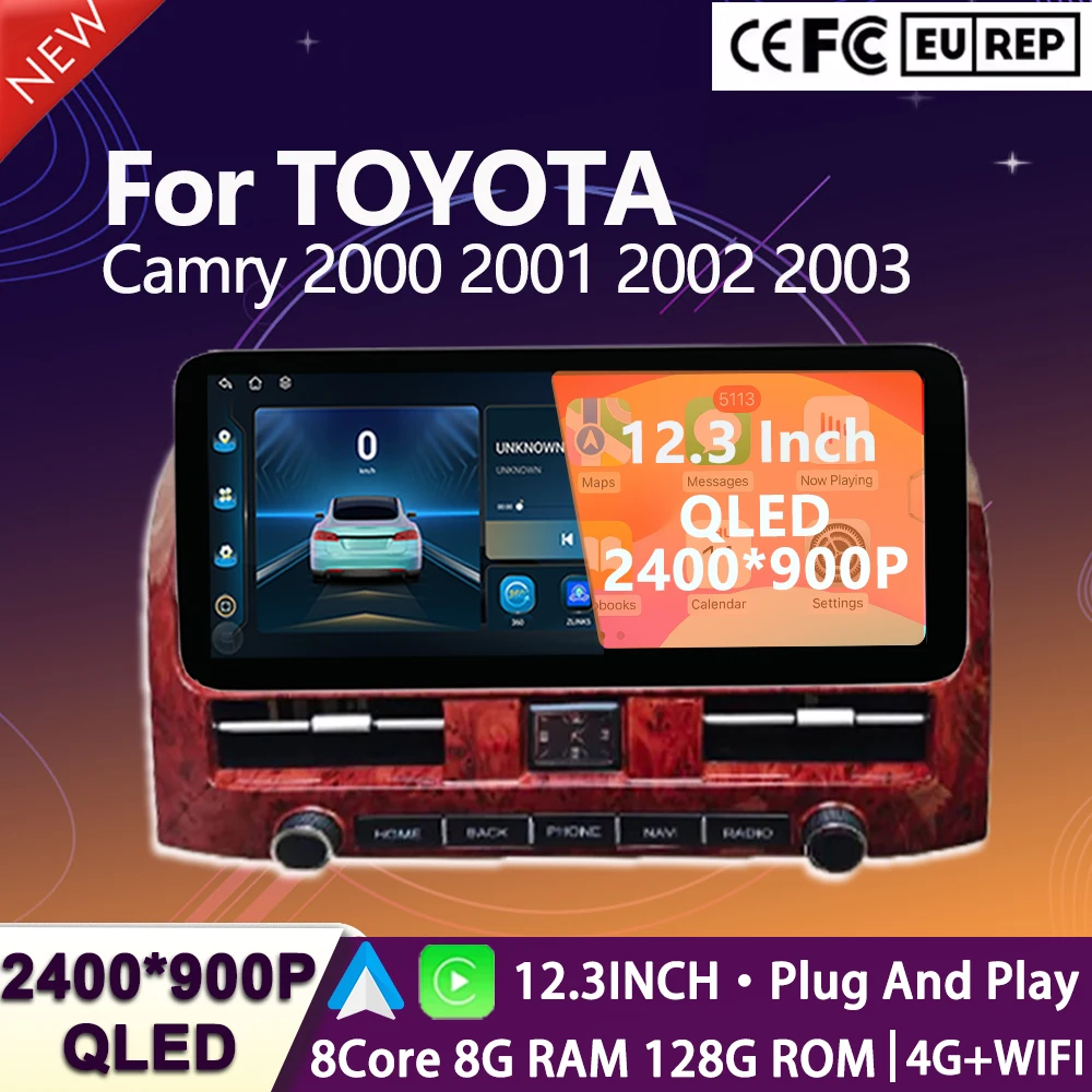 Car Radio For TOYOTA Camry 2000 2001 2002 2003 Navigation GPS Wireless Carplay Bluetooth WIFI Android Auto 2400*900P Tools BT 4G