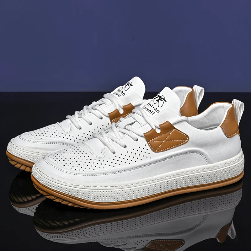 Fashion Sneakers for Men 2022 New Breathable Skateboarding Shoes Casual Leather Mens Summer Sports Shoes White Sneakers for Men