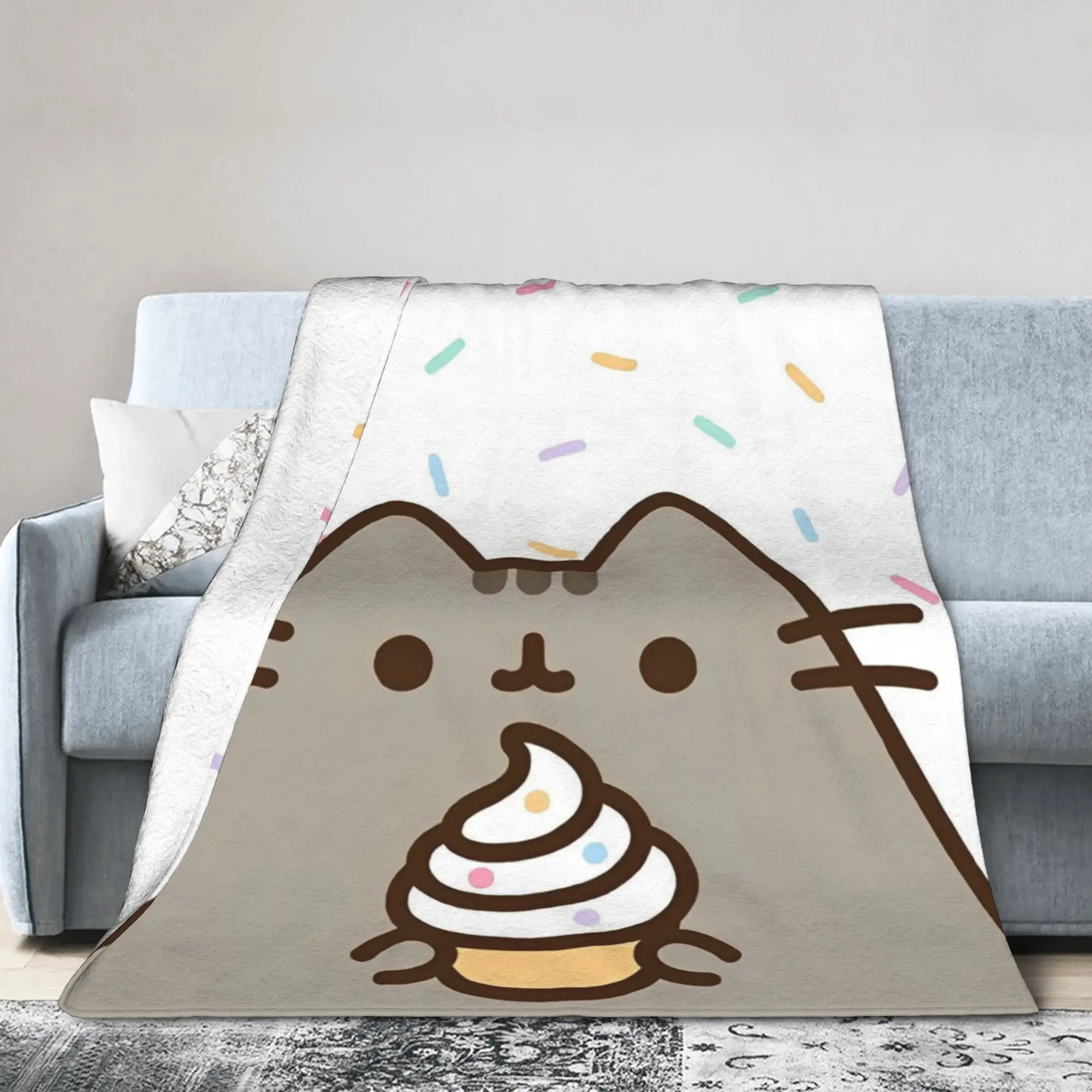 P-Pusheencats Eating Ice cream Blanket Fleece Summer Air Conditioning  Multifunction Soft Throw Blanket for Bedding Rug Piece