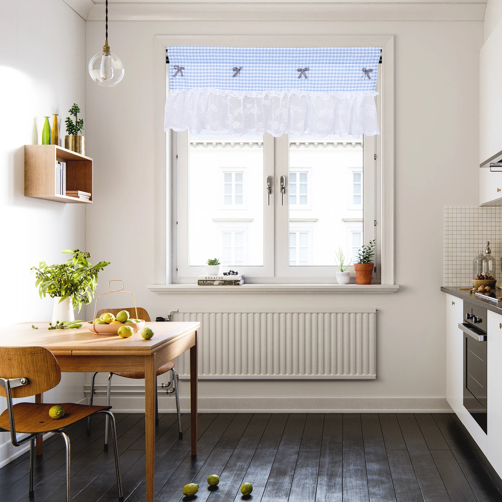 

1Pcs Blue Grid Lace Cafe Curtain Easy Install Curtain for Kitchen Living Room Bedroom Dinning Room Bistro Decor