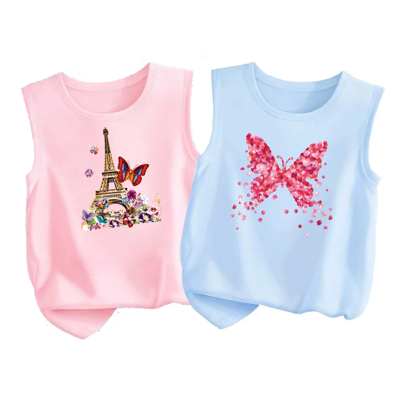 Paris Eiffel Tower Vest for Baby Girls Summer Loose Sleevele