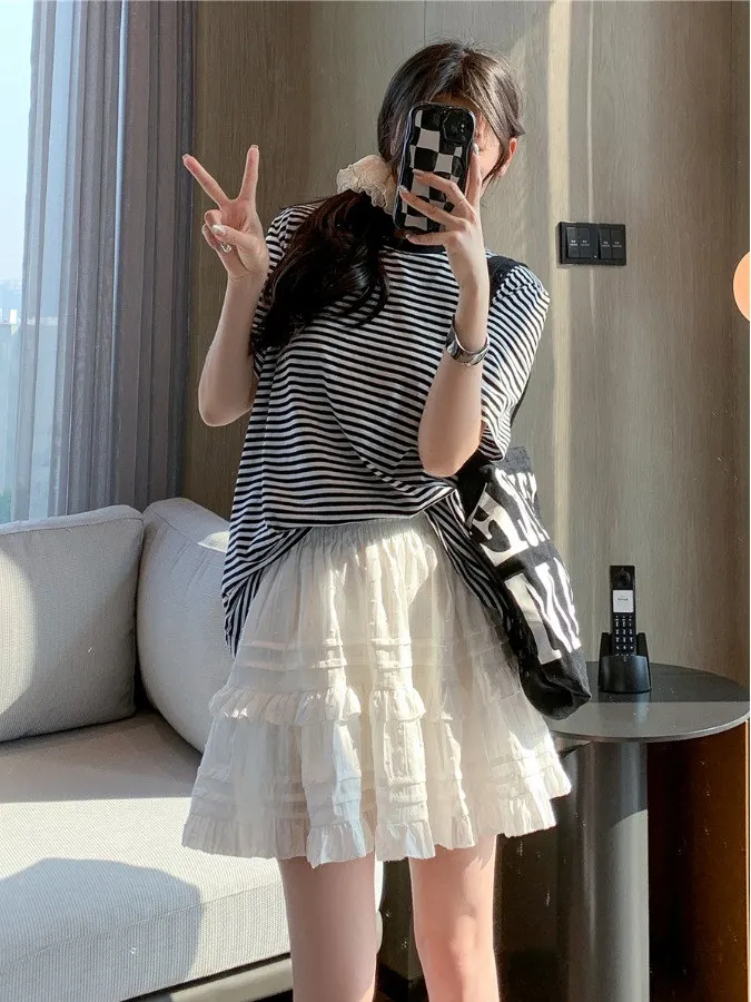 Gonna torta carina ort A-Line f Body Estate da donna Dr Prevenire l'esposizione Balletto Sle Balza Vita alta Pizzo Casual