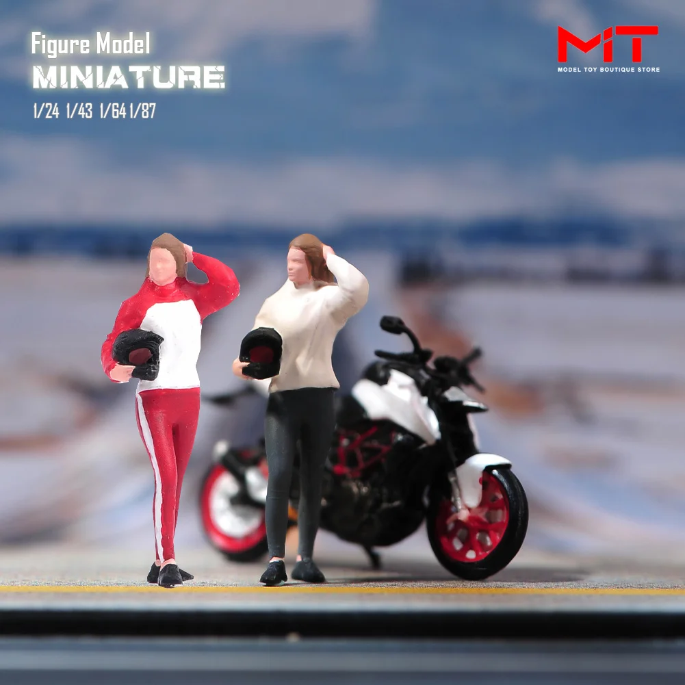 Miniatures Figurine 1/87 1/64 1/43 1/24 1/18 Beauty Girl Motorcycle Racer Hold Helmet Figures Diorama Mini Doll Model Props toys