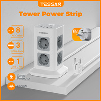 TESSAN Multi Socket Power Strip with 8 Outlets 3 USB 1 Type C Multiple Plug Tower Socket with 2M Extension Cord Surge Protection