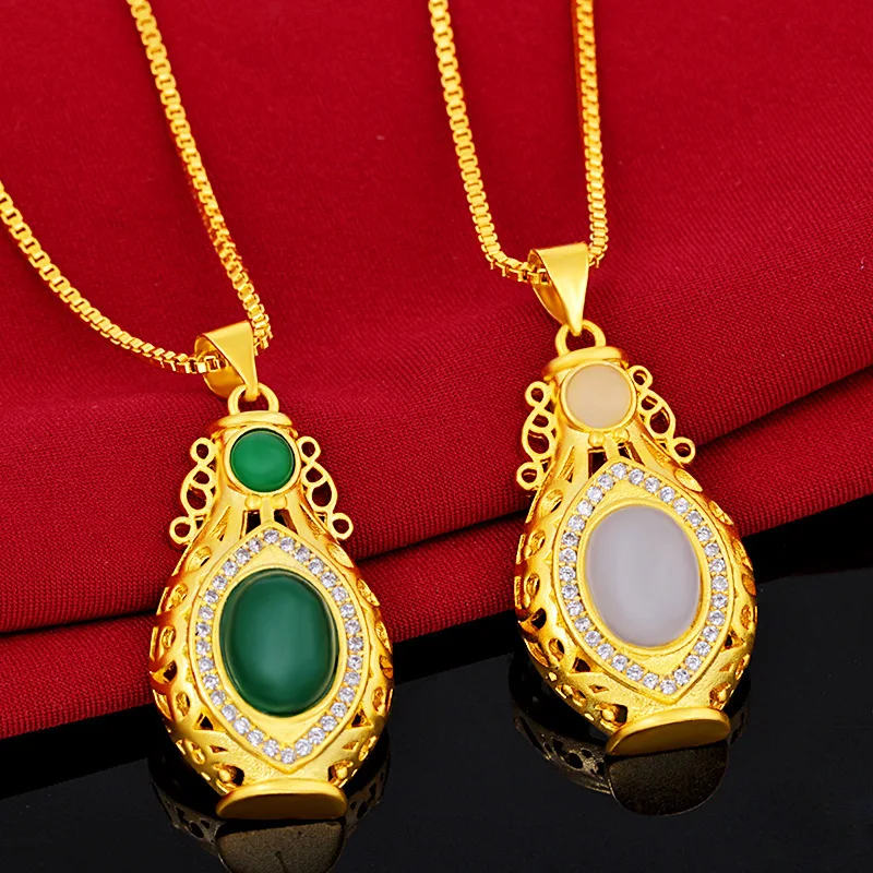Elegant & Generous Inlaid Green Jasper Pendant For Women 24K Gold AU999 | Decent wearing, full of dignity
