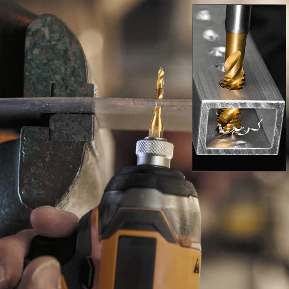 

6pcs Hex Shank Titanium Plated Thread Metric Tap Drill Bits HSS Screw Machine Compound Tap M-3 M-4 M5 M6 M8 M10 Hand Tools