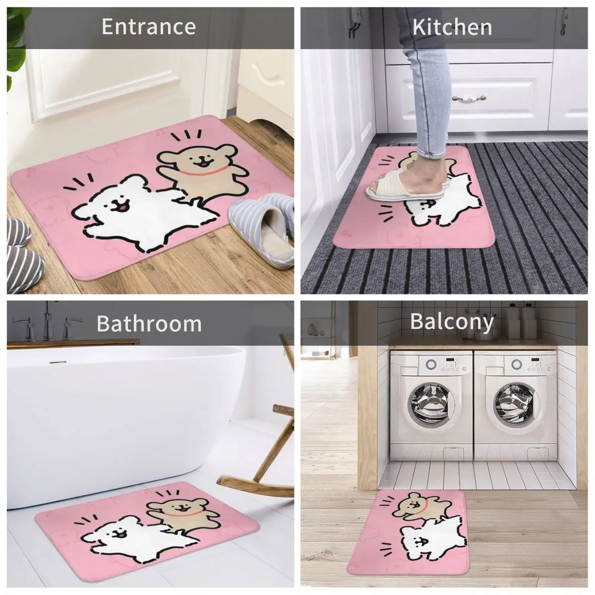 Bath Mat for Shower Home Entrance Kawaii Line Dog Maltese Foot Mat Pink Toilet Mat Quick-Drying Non Slip Custom DIY Bathroom Rug