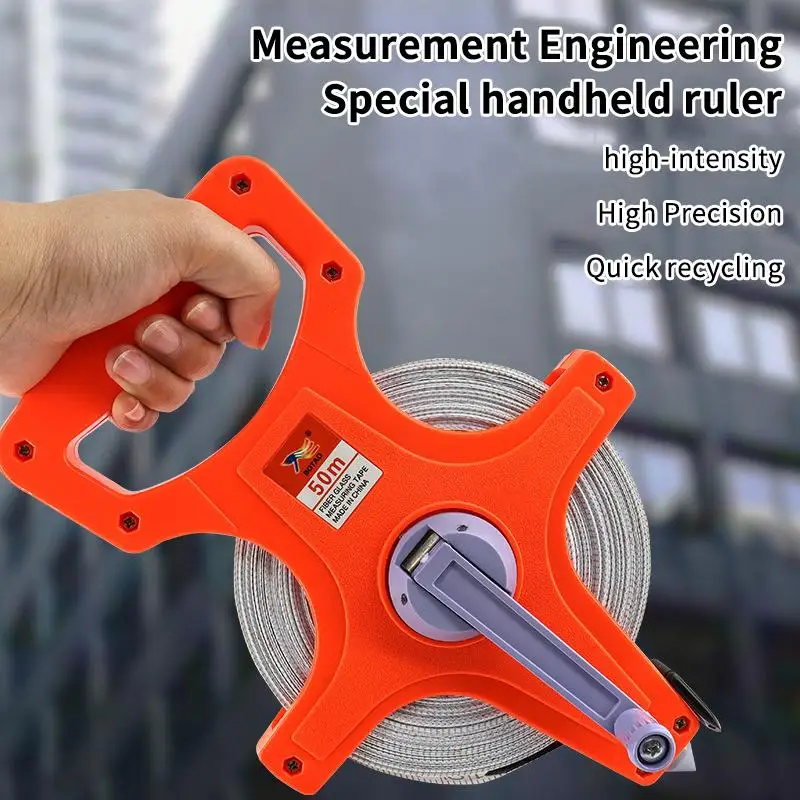 Fiberglass Open Reel Tape Measure 20/30/50/100m Impact-Resistant Plastic Inch Metric Dual Scale Measuring Tool