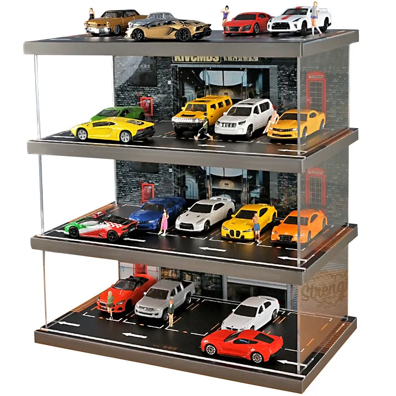 

New 1:64 Scale Scene Dustproof Storage PVC Box Exquisite Details Parking Lot Garage Multiple Parking Spaces Display Collection