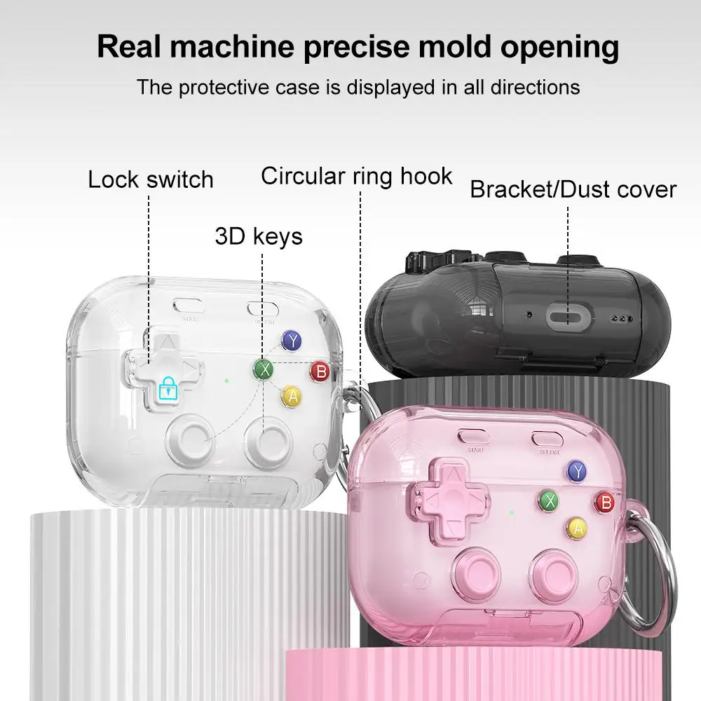 XDcase Transparent Retro Game Console Design Earbuds Case For AirPods Pro 3 / 4 / Pro 2 / 1 with Holder & Stress Relief Button view 4