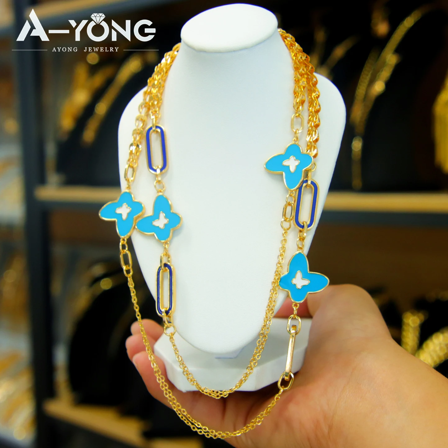 Arabische Mode Lange Halskette 21k Vergoldet Dubai Geometrischer Schmetterling Charm-Halsketten Oman Frauen Braut Hochzeit Party Schmuck – Detail 7