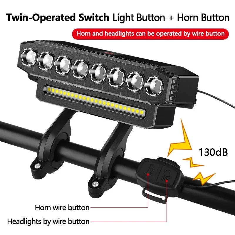 5/8 LED Bicycle Front Light USB Rechargeable 130dB Cycling Bike Horn Easy to Install 6 Modes Bicycle Bell Light