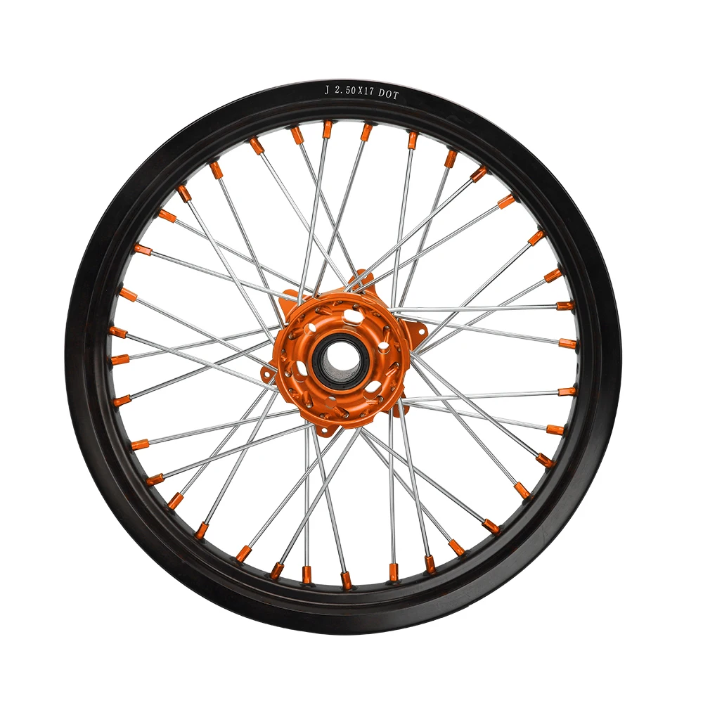 

JFG 125 250 SX SX-F XC TC FC Motorcycle MX XTM CNC 6061 Aluminum Front Wheels Set Orange Hub 2.5" Black Rim