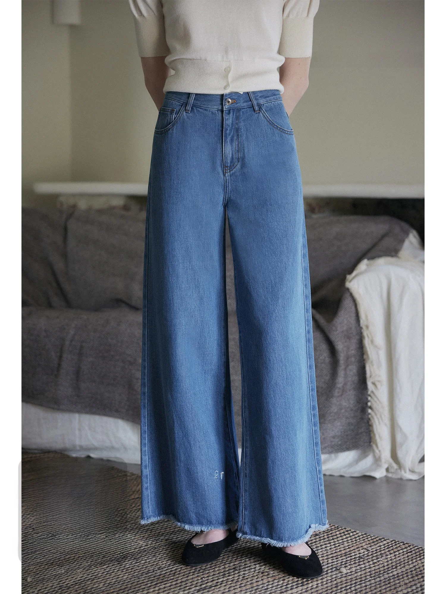 

Мягкие джинсы из бамбукового хлопка с широкими штанинами, классические джинсовые брюки свободного кроя, повседневные женские джинсы без стрейча, с завышенной талией