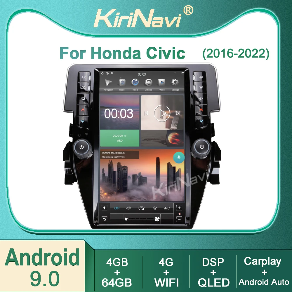 Kirinavi For Honda Civic 2016-2022 Android 9.0 Car Radio DVD Multimedia Video Player Stereo Auto Navigation GPS 4G WIFI DSP