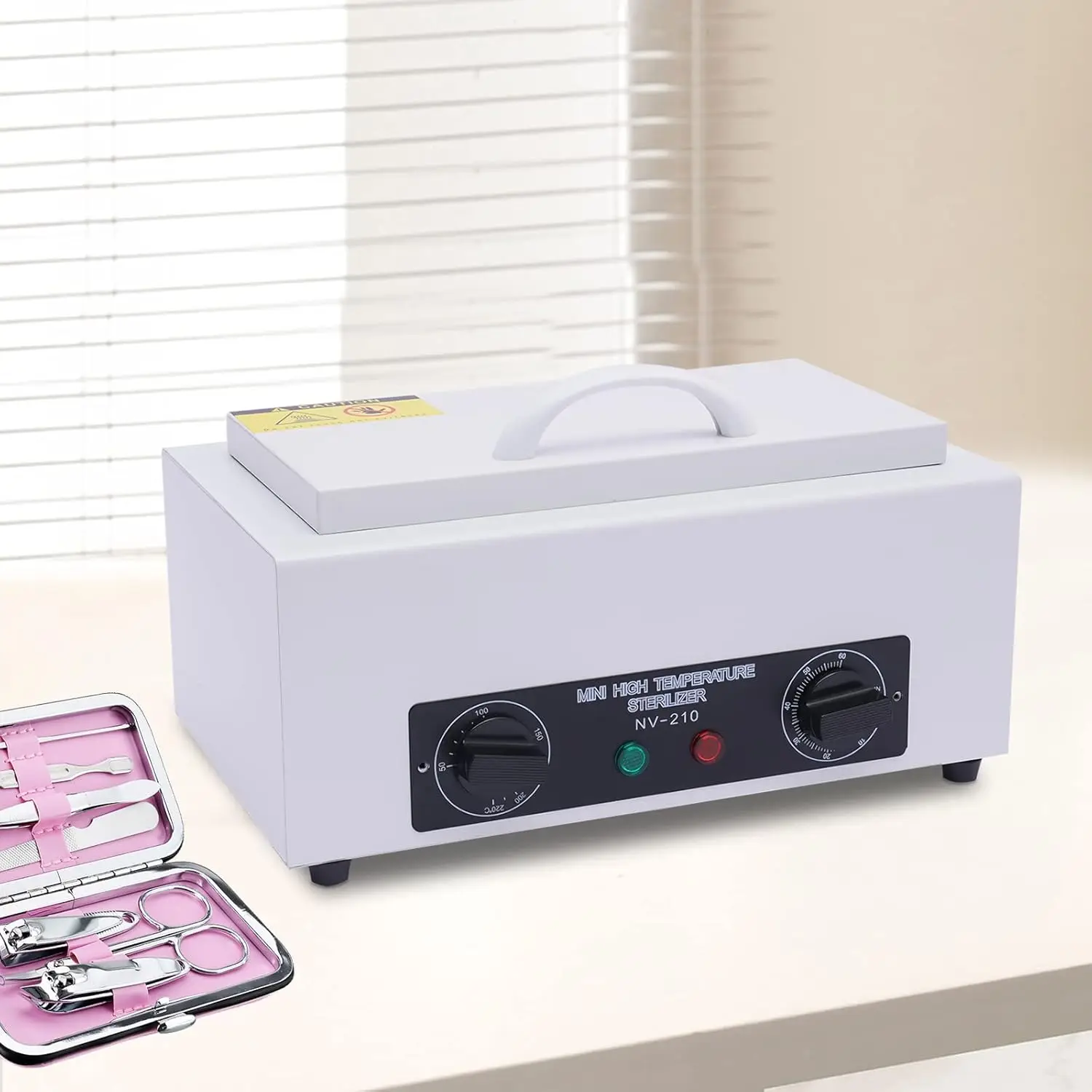 Stérilisateur à air chaud 200 ° C/220 ° Stérilisateur C, stérilisateur haute température en acier inoxydable avec minuterie de chauffage, mini unité de nettoyage adaptée à la cosmétique, aux salons de manucure et aux salons de coiffure (1,5 L/200) ° C)