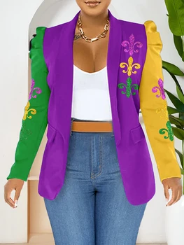 Mardi Gras Print Puff Sleeve Blazer