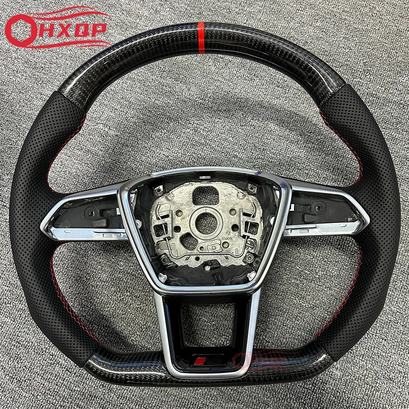 for Audi A6 A7 C8 Leather steering wheel upgraded S6 S7 RS 6 RS 7 flat bottom steering wheel sports Auto parts