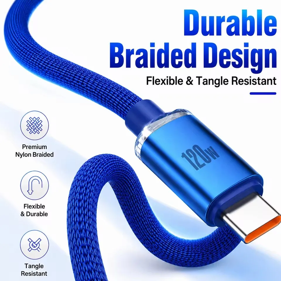 120W Cable PD Fast Charging USB to Type C Cable Quick Charge Type C to Type C Cable Charging Data Cord For iPhone Xiaomi Samsung