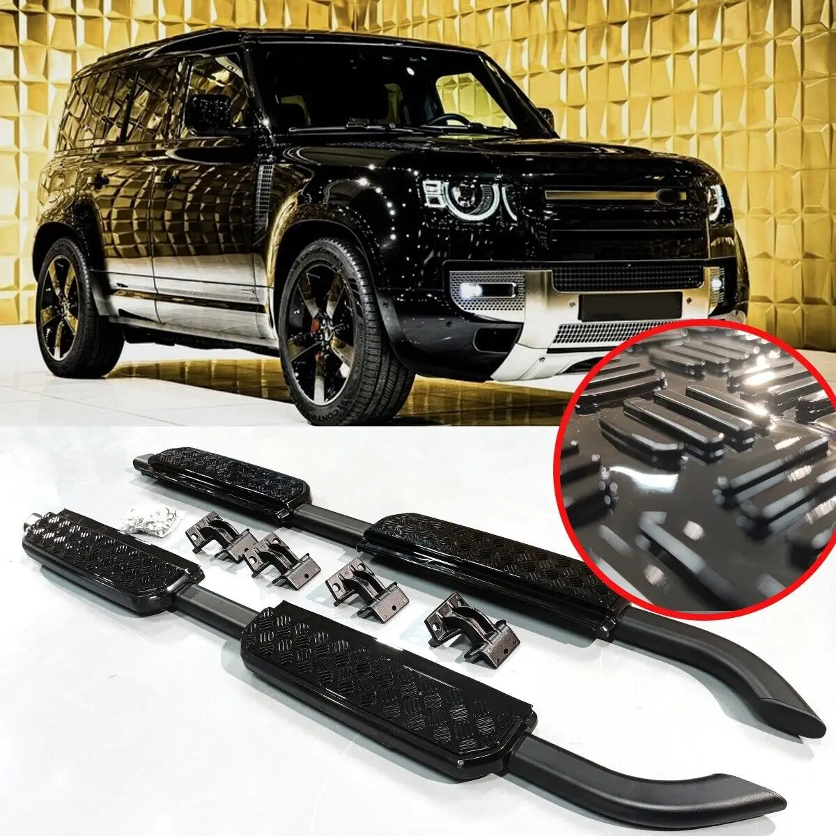 

Glossy Black Running Board Side Step Nerf Bar for LR Defender 110 130 2020-2023