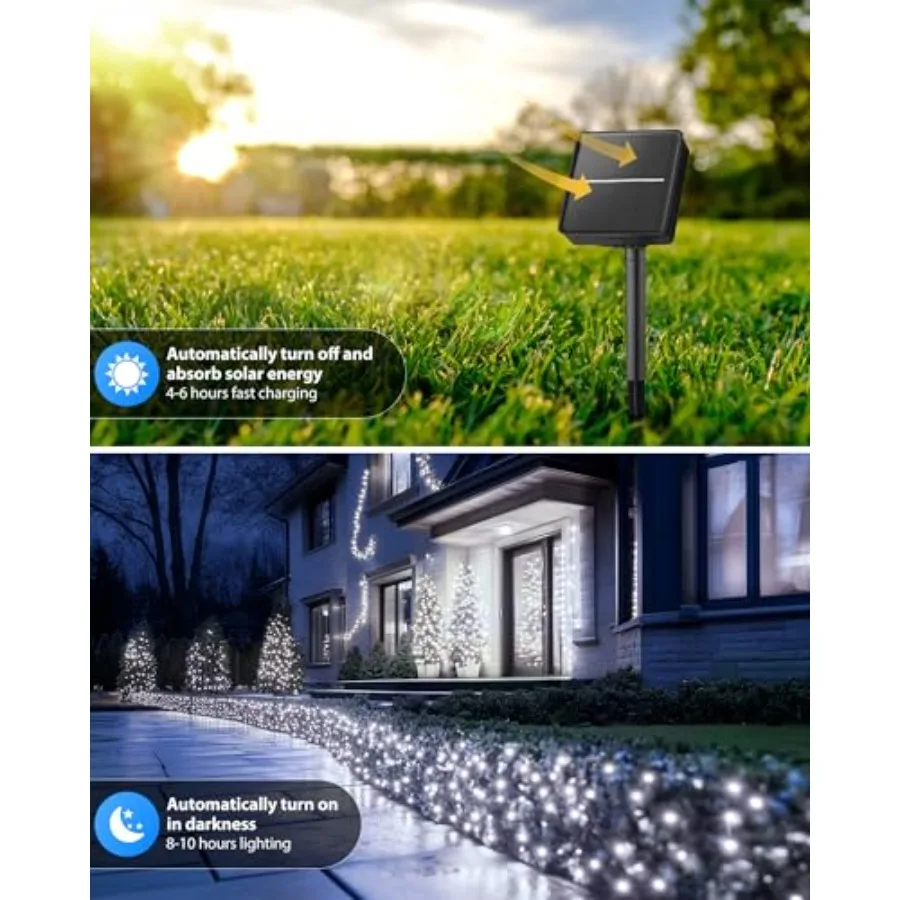 Solar String Lights for Outside, Each 46Feet 120 LED Solar String Lights Outdoor with 8 Modes, IP65 Waterproof Solar Lights for